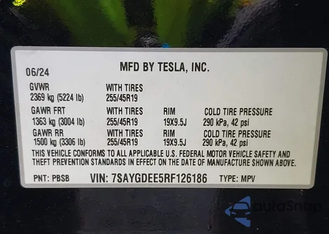 2024 Tesla Model Y Long Range Dual Motor All-Wheel Drive from USA, damaged, VIN 7SAYGDEE5RF126186